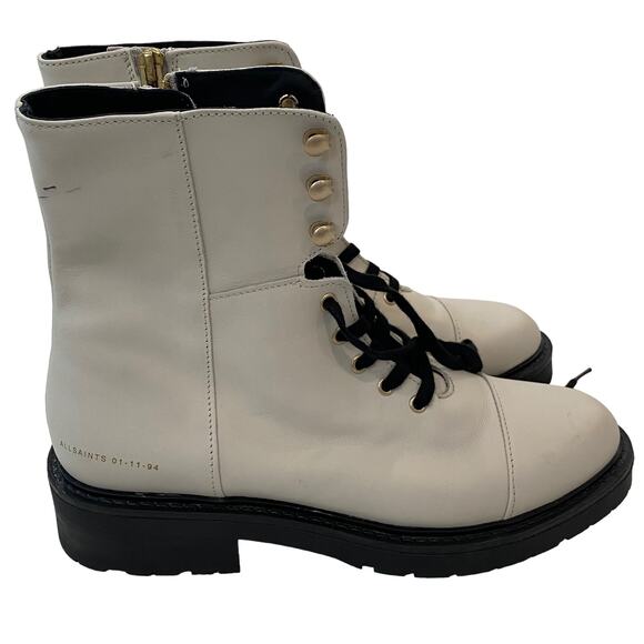 NEW! AllSaints Dusty Cap Toe Combat Boot Stone White Leather - Picture 2 of 10